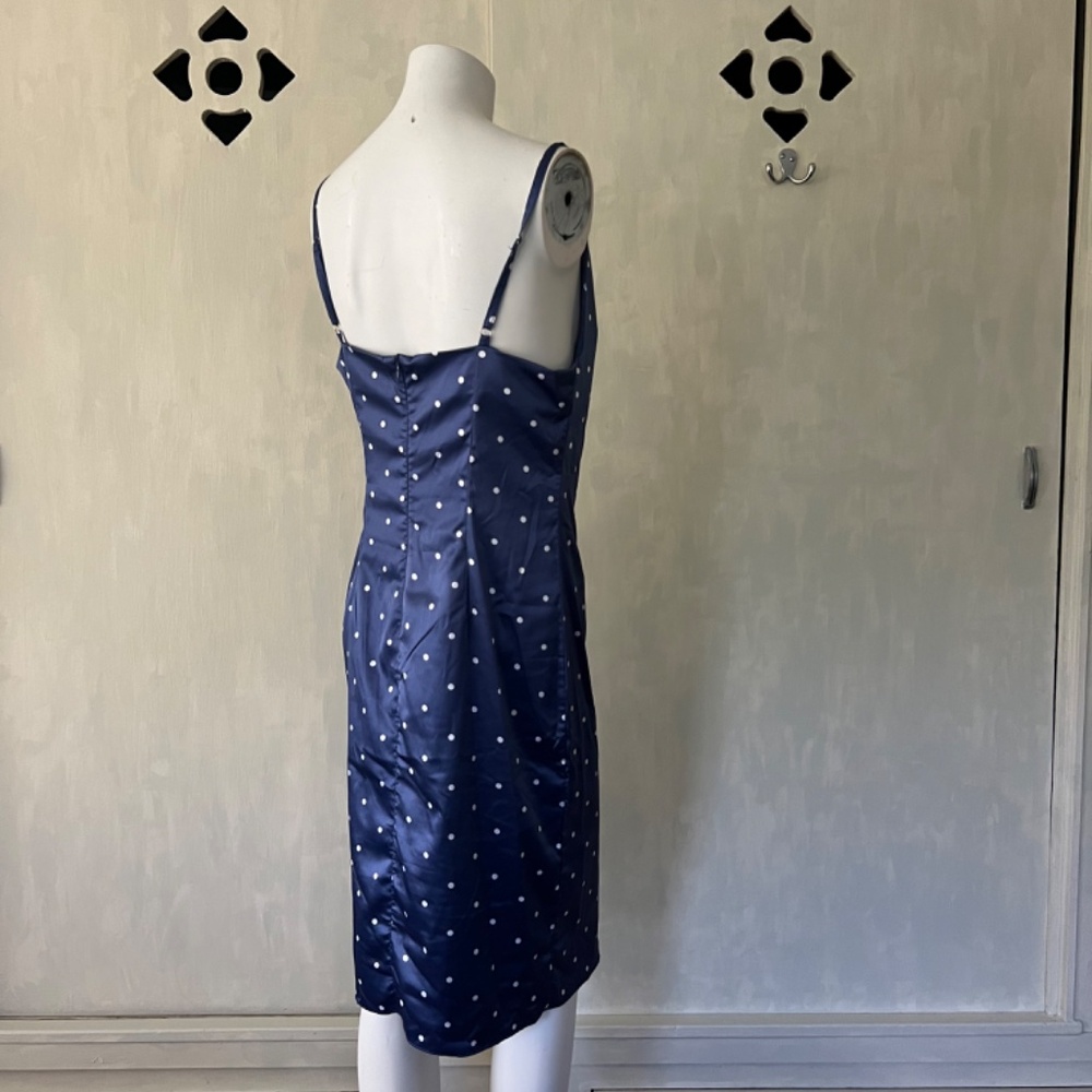 Satin polka dot cowl neck 90s midi dress - Picture 2 of 16